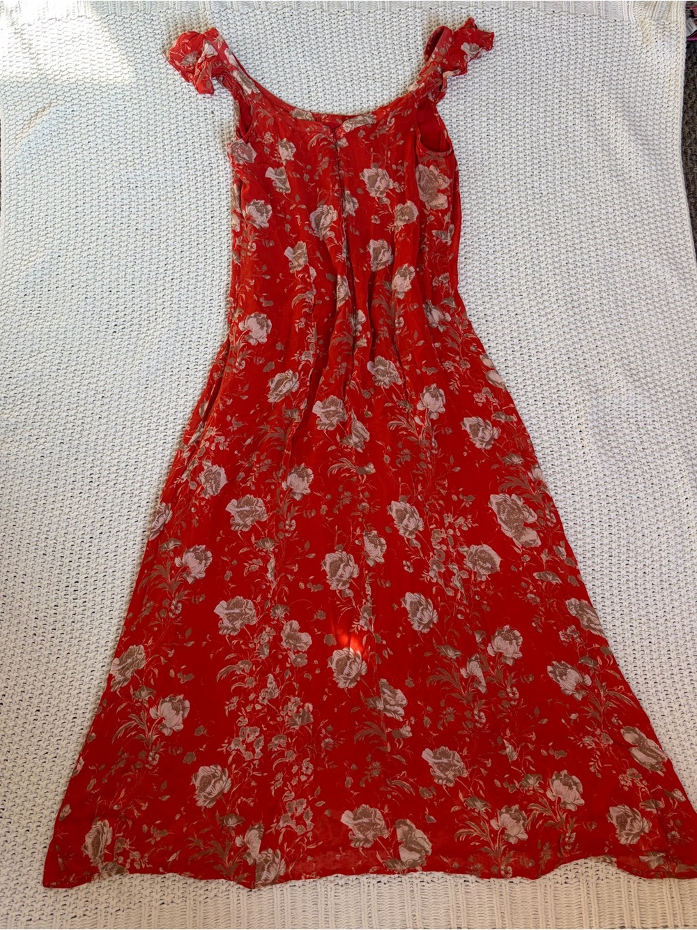 Anthropologie Red Floral Maxi Dress with Ruffle Straps | Size 12